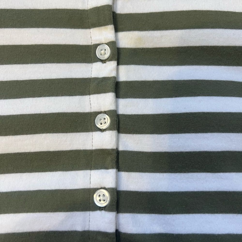 Talbots Green White Striped Blouse XL Button Detail Shirt Preppy Coastal Classic - Picture 7 of 10